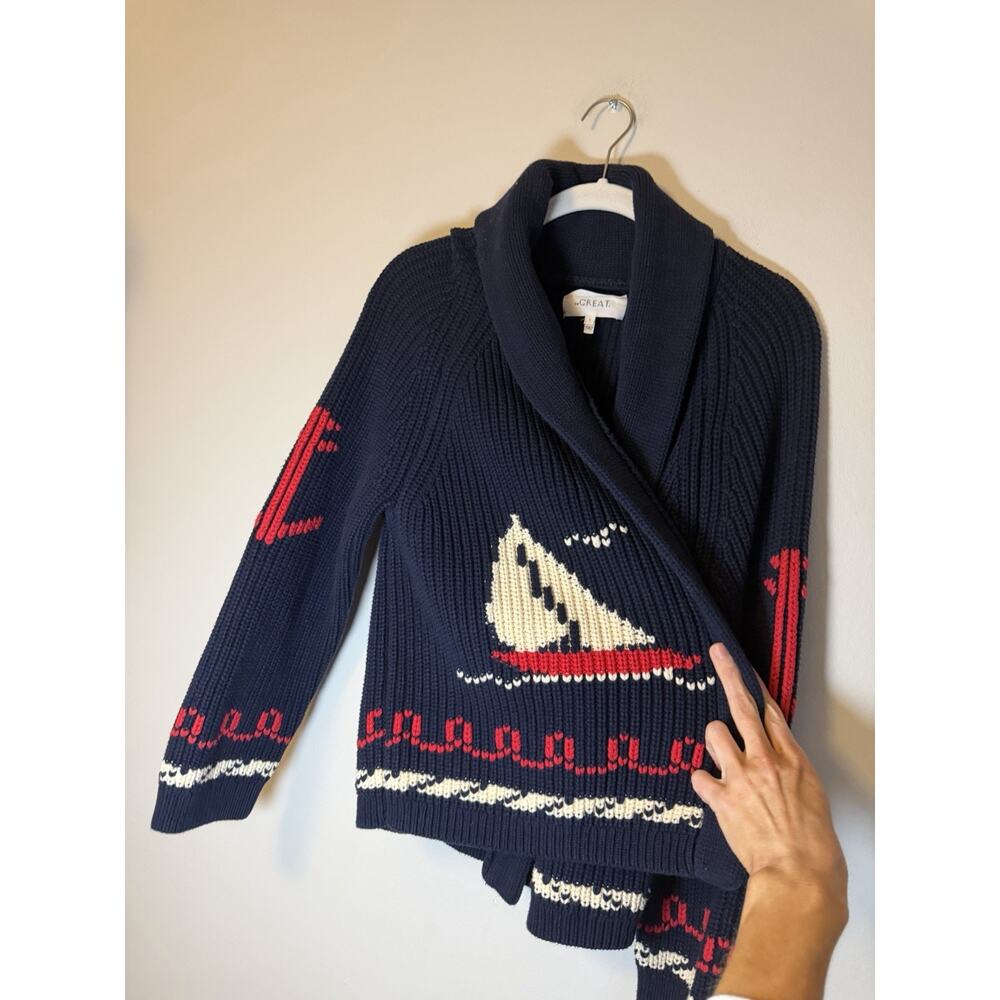 The Great THE SAILBOAT LODGE CARDIGAN Navy Blur Knit Sz 2 (medium) NWOT $450 - Picture 3 of 10